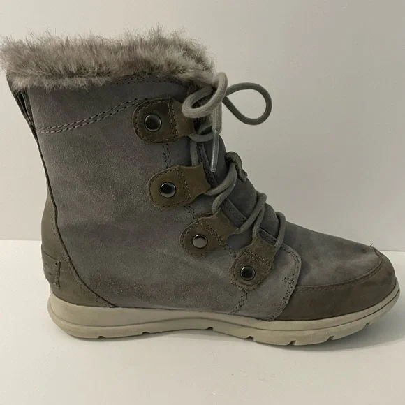 Sorel Explorer Joan Winter Boots Women’s Size 8 Gray Suede Fur Waterproof EUC - Picture 9 of 13